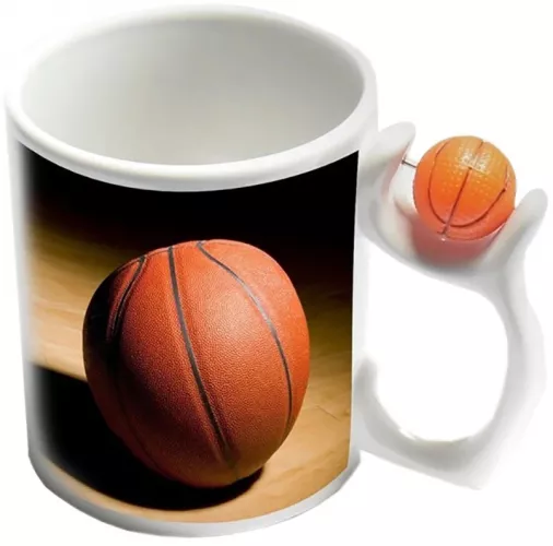 Cană albă sublimabilă cu mâneca Basketball - Personalizat