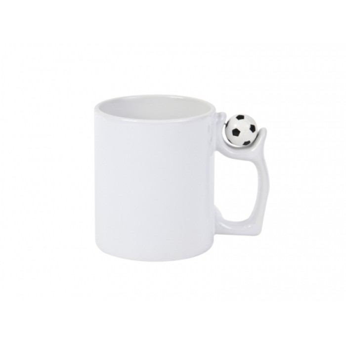 Cană albă sublimabilă cu mâneca Fotbal - Fără personalizare
